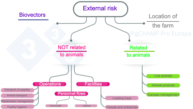 Figure&nbsp;2. Diagram to analyze the main external risk factors during the farm visit.
